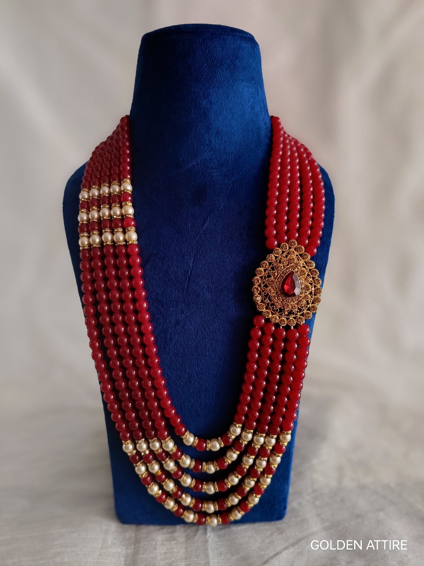 Burgundy Groom Necklace: Pearl & Stone Sherwani Jewelry