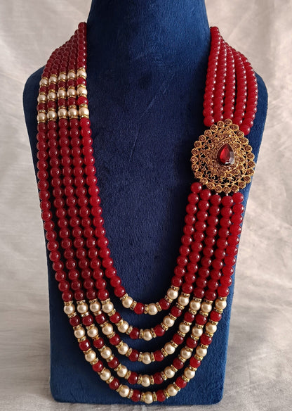 Burgundy Groom Necklace: Pearl & Stone Sherwani Jewelry