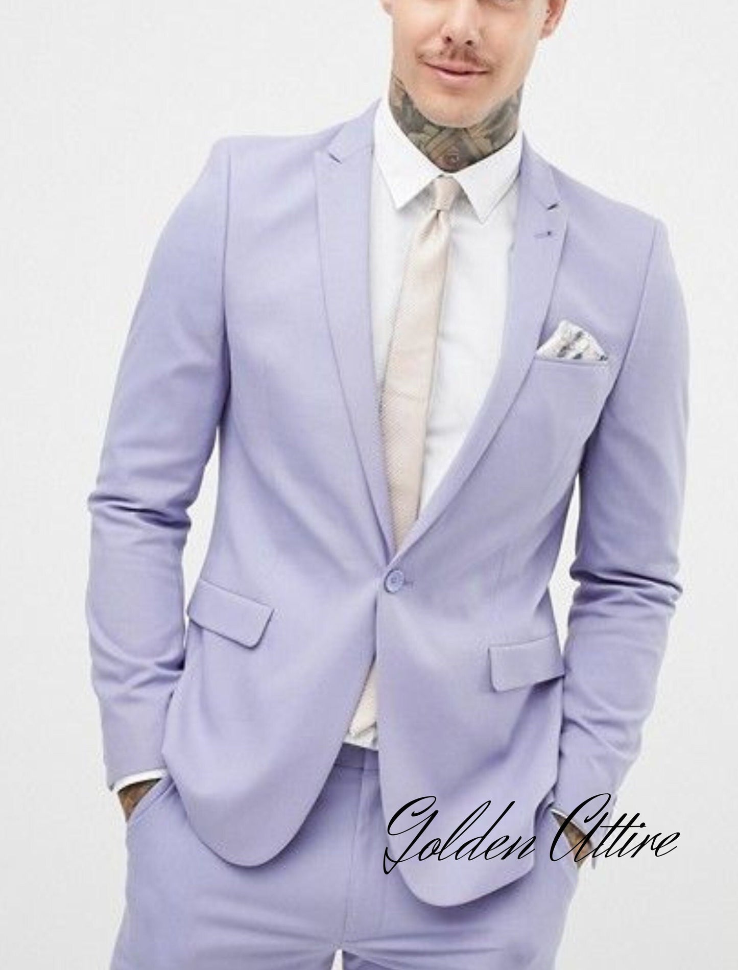 Light Purple Suit: Men's Two-Piece Wedding Groom Suit