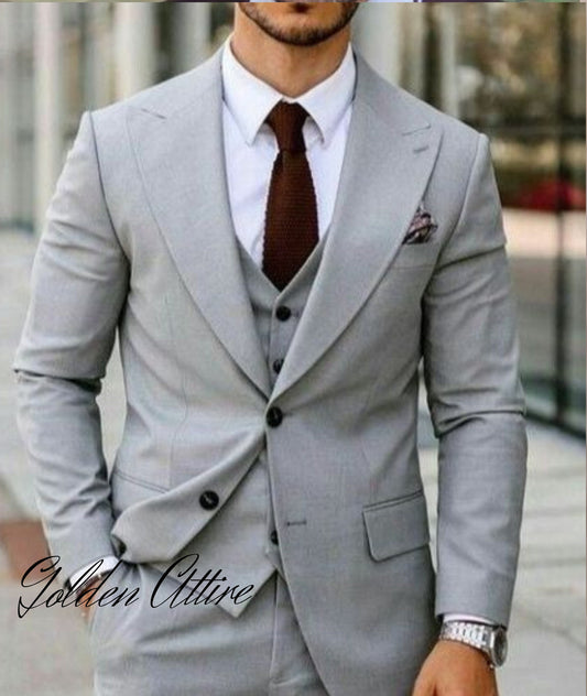 Grey Men's 3-Piece Suit: Custom Wedding Groom Suit