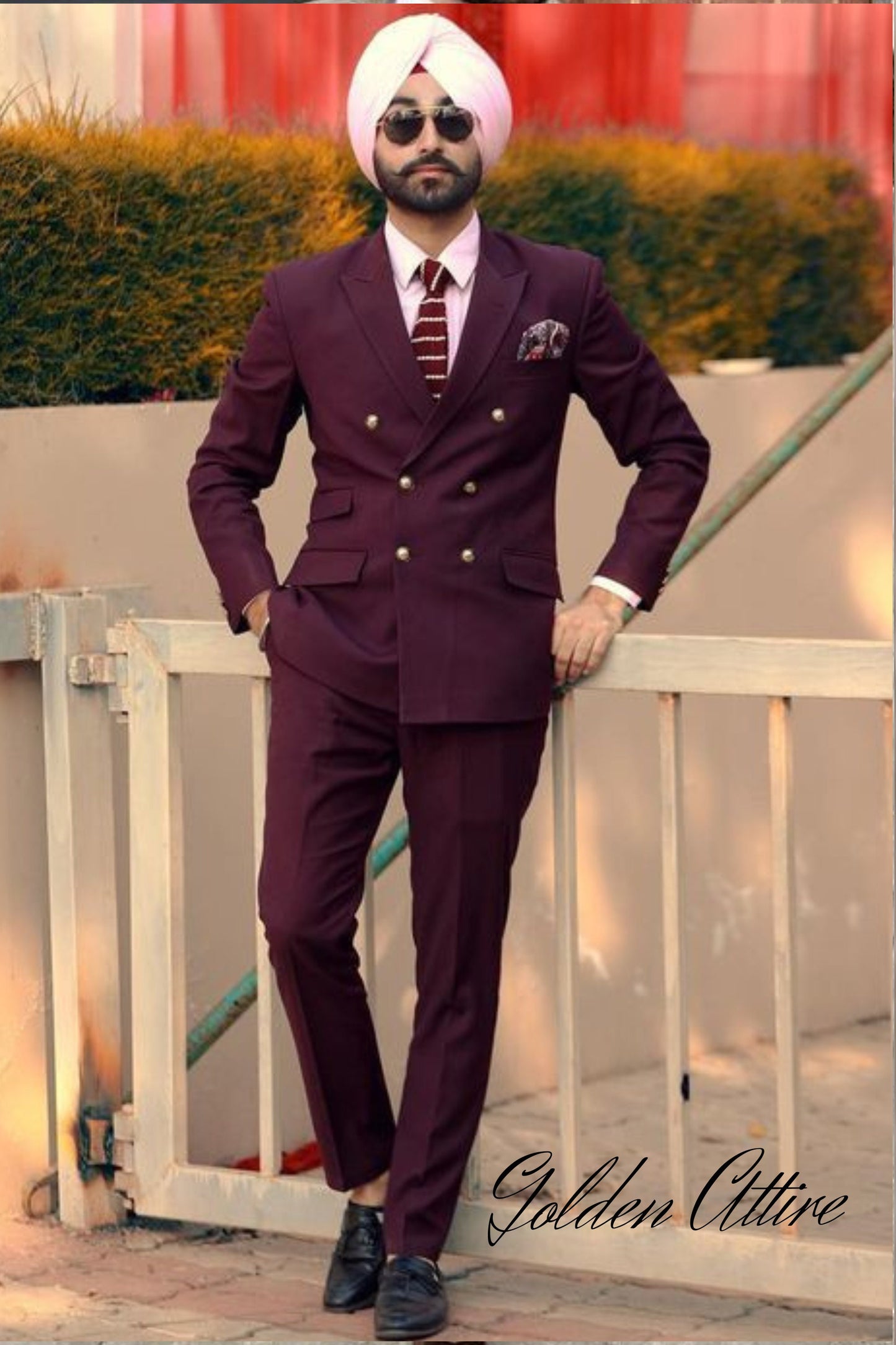 Maroon Double Breasted Suit: Slim Fit Two-Piece Tuxedo
