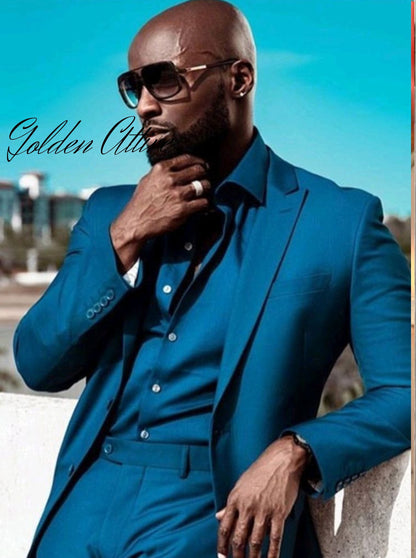 Blue Men's 3 Piece Suit, Ethnic Wedding Wear, Stylish Look