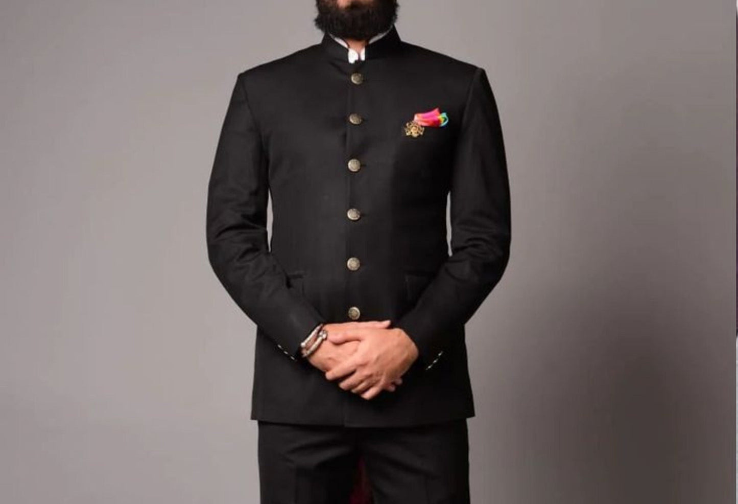 Men’s Black Bandhgala Suit, Jodhpuri Wedding Groom Outfit