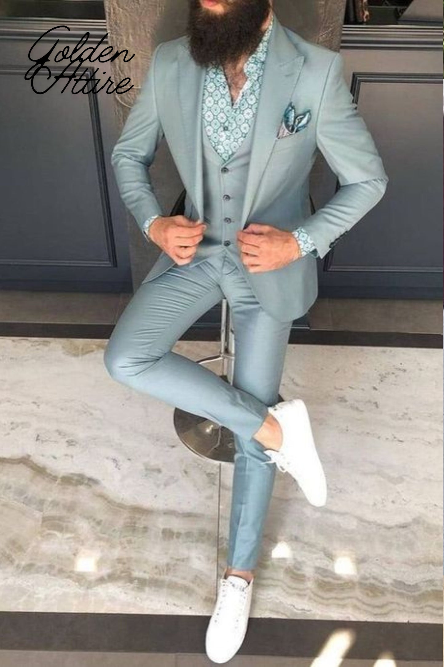 Green Three Piece Suit: Bespoke Wedding Suit for Men