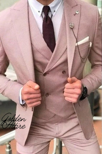 Peach Groom Suit: Men's 3-Piece Wedding Dinner Bespoke Suit