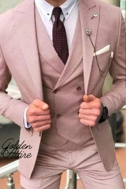 Peach Groom Suit: Men's 3-Piece Wedding Dinner Bespoke Suit