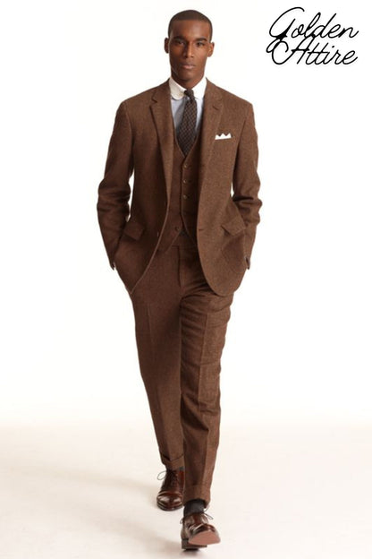 Handmade Tweed 3-Piece Suit: Classic Fit Wedding Groom Tuxedo