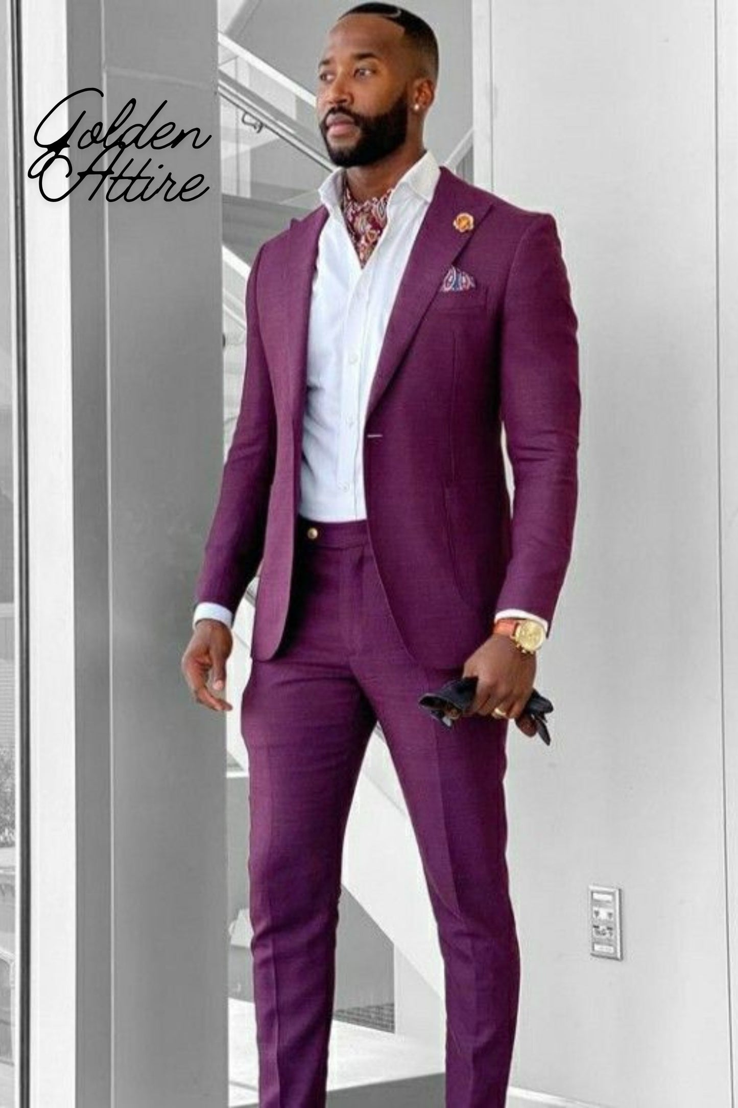 Purple Men's Suit, 2-Piece Wedding Groom Suit, Engagement reception suits