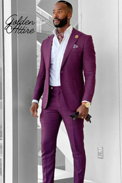 Purple Men's Suit, 2-Piece Wedding Groom Suit, Engagement reception suits