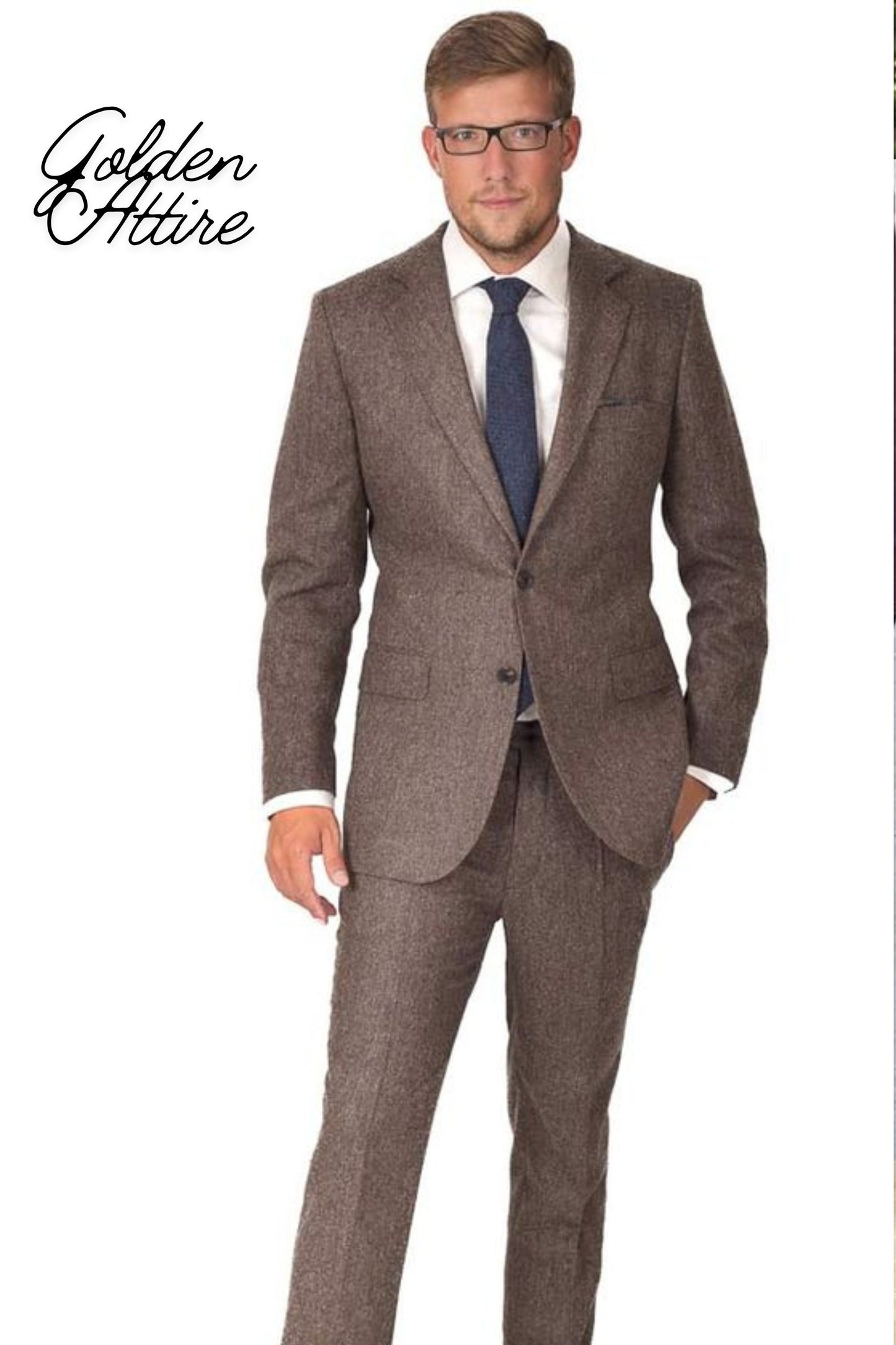 Tweed Wool Suit: Dusty Rose Three Piece Wedding Groom Suit