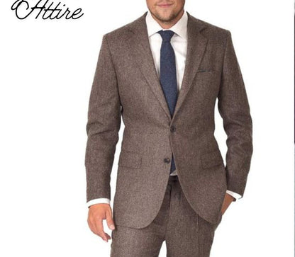 Tweed Wool Suit: Dusty Rose Three Piece Wedding Groom Suit