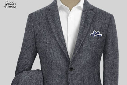 Grey Tweed Wool Suit: Vintage Style Three Piece Men's Suit
