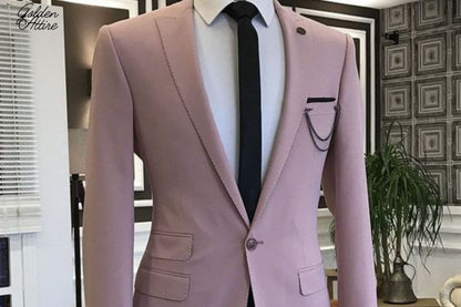 Dusty Rose Men's Suit: 3-Piece Two-Button Wedding Groom Suit