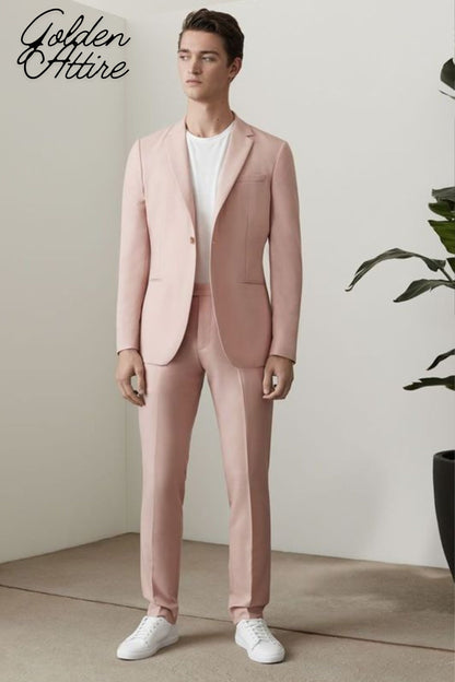Dusty Rose Men's 3-Piece Suit: Two-Button Wedding Groom Suit