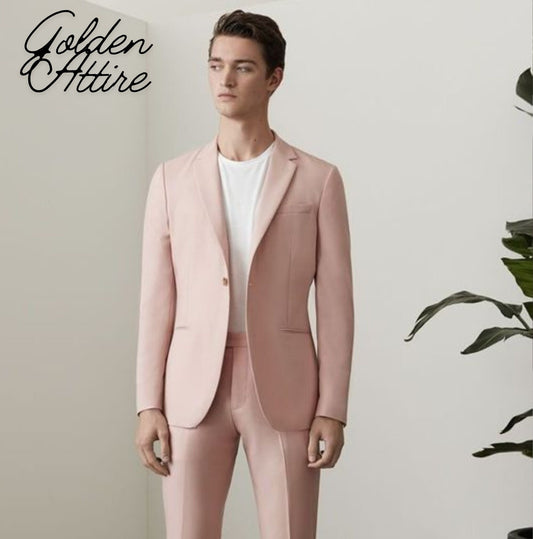 Dusty Rose Men's 3-Piece Suit: Two-Button Wedding Groom Suit