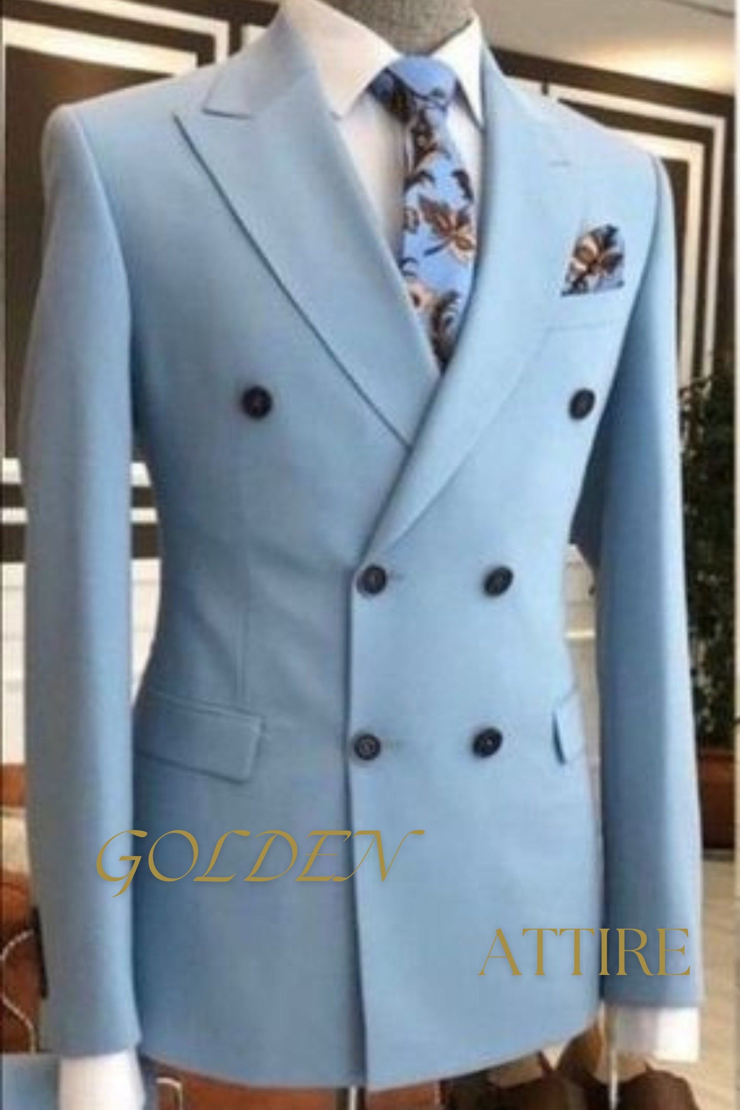 Sky Blue Double Breasted Suit: Custom Two-Piece Tuxedo Wedding Suit