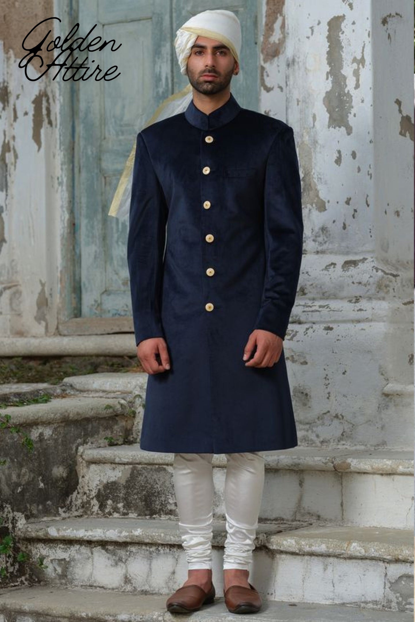 Blue Velvet Sherwani, Indian Groom Wedding Outfit