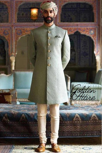 Handcrafted White Sherwani Groom Outfit, Indo Western Wedding Set