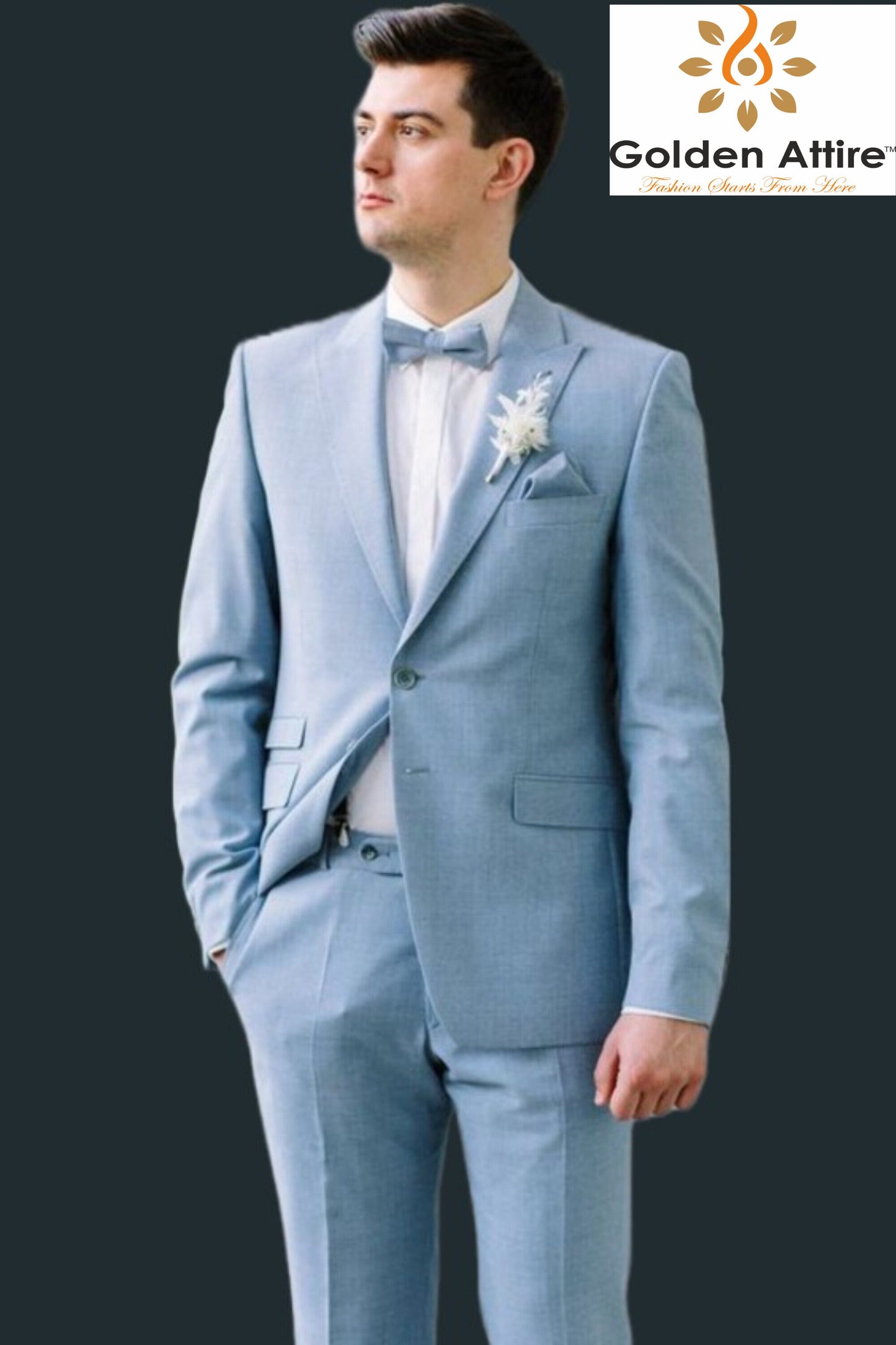 Sky Blue Men's Suit: Custom Two-Piece Wedding Groom Tuxedo