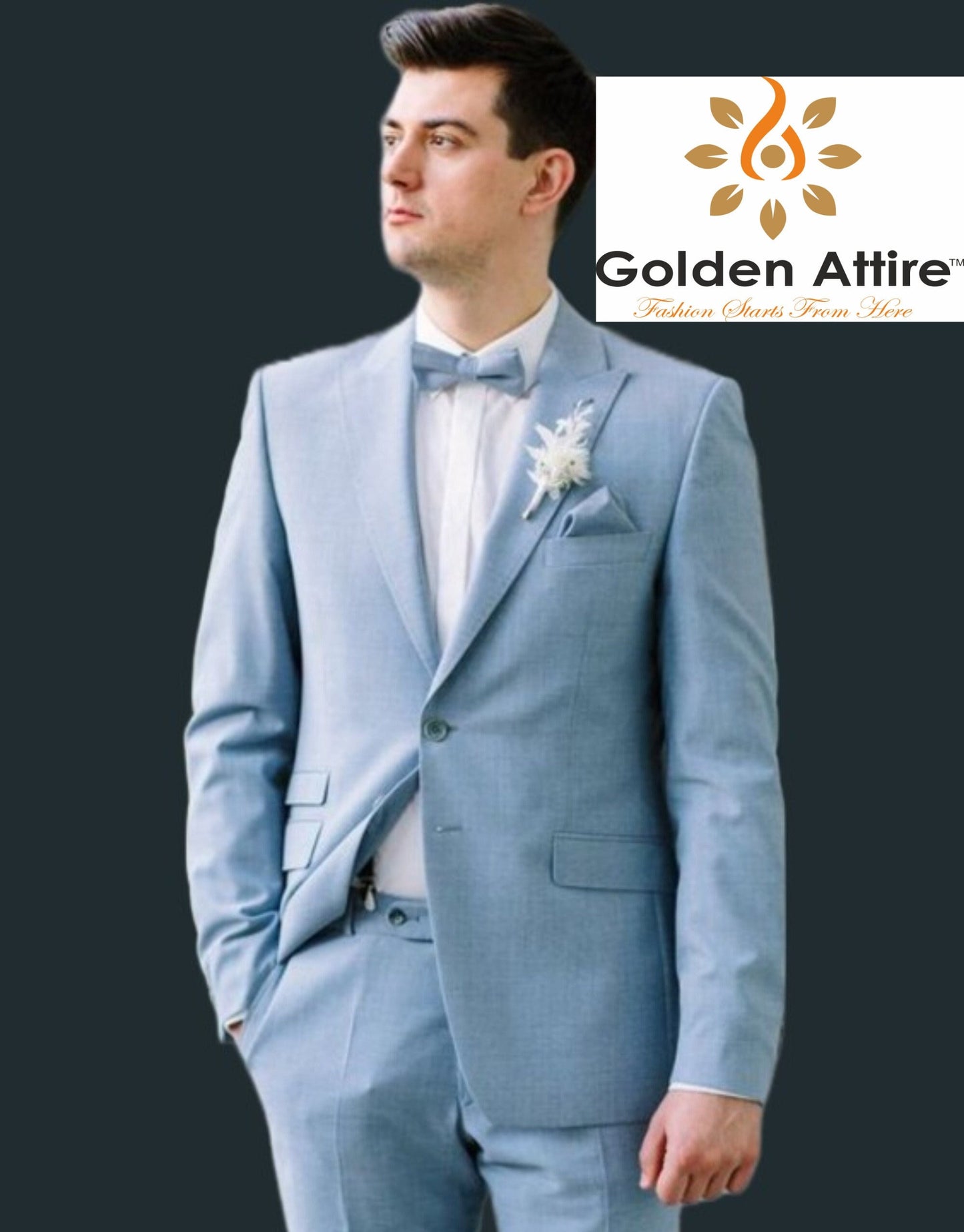 Sky Blue Men's Suit: Custom Two-Piece Wedding Groom Tuxedo