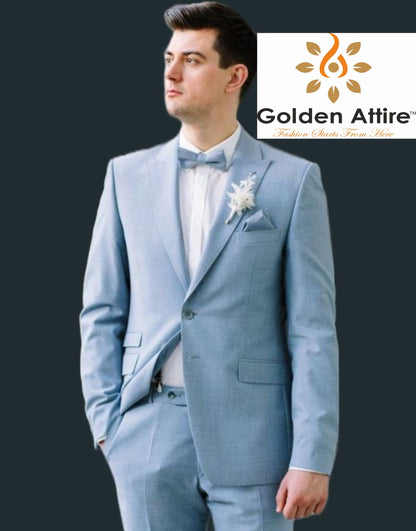 Sky Blue Men's Suit: Custom Two-Piece Wedding Groom Tuxedo