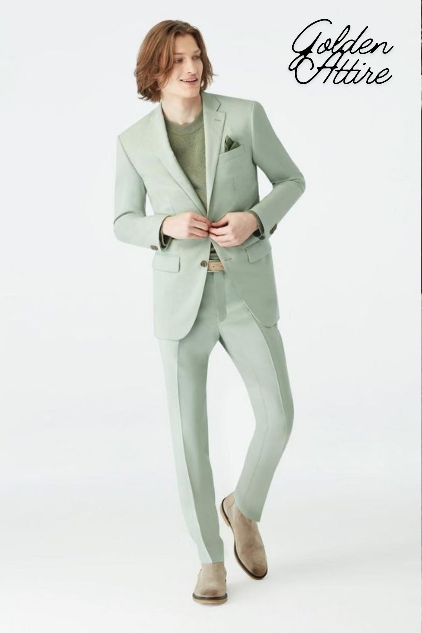 Sage Green Men's 3-Piece Suit: Slim Fit Tuxedo