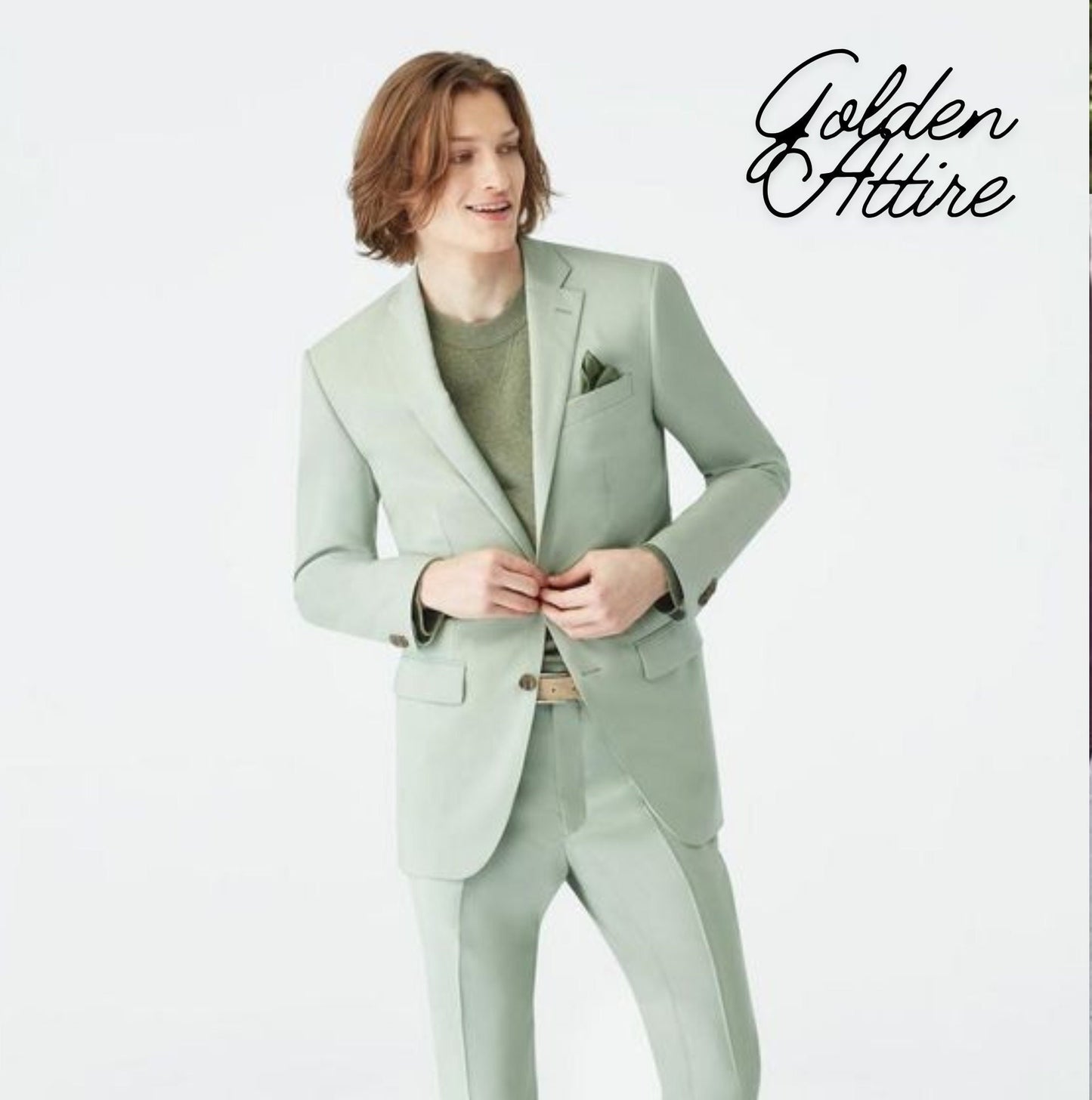 Sage Green Men's 3-Piece Suit: Slim Fit Tuxedo