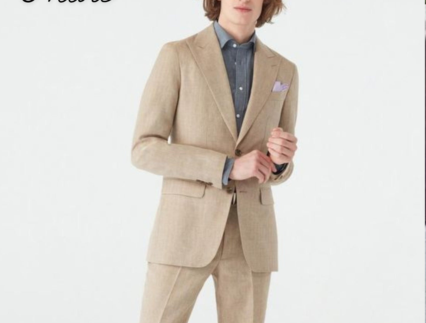 Beige Linen Suit: Slim Fit Two-Piece Wedding Suit