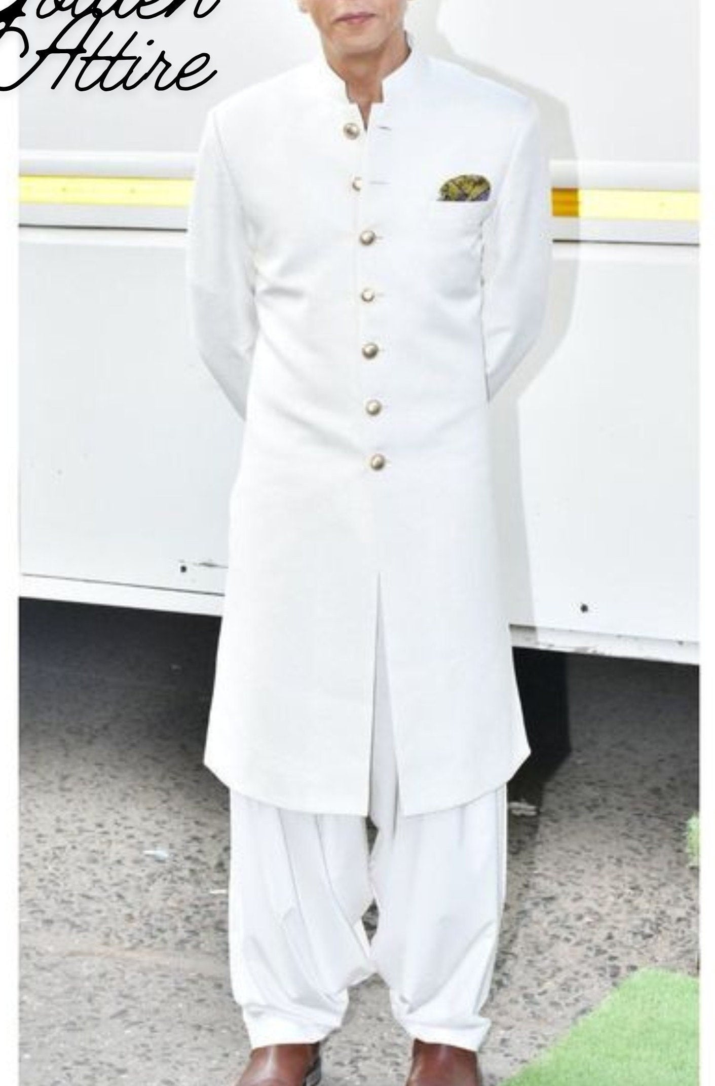 White Sherwani: Groom Wedding Dress, Indo Western Style