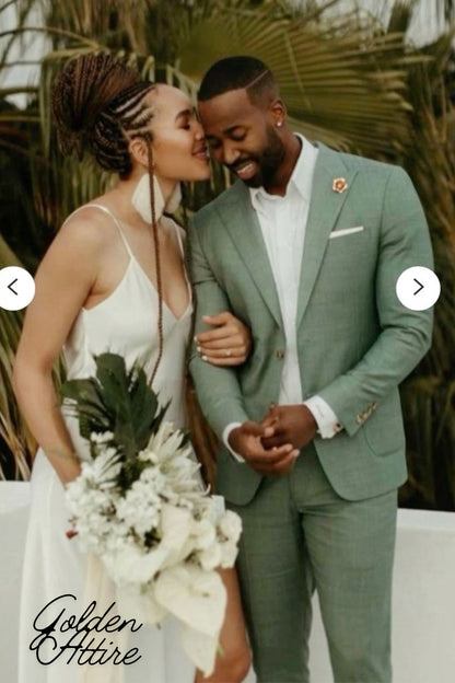 Green Men's Suit: Two Piece Wedding Suit, One Button Tuxedo