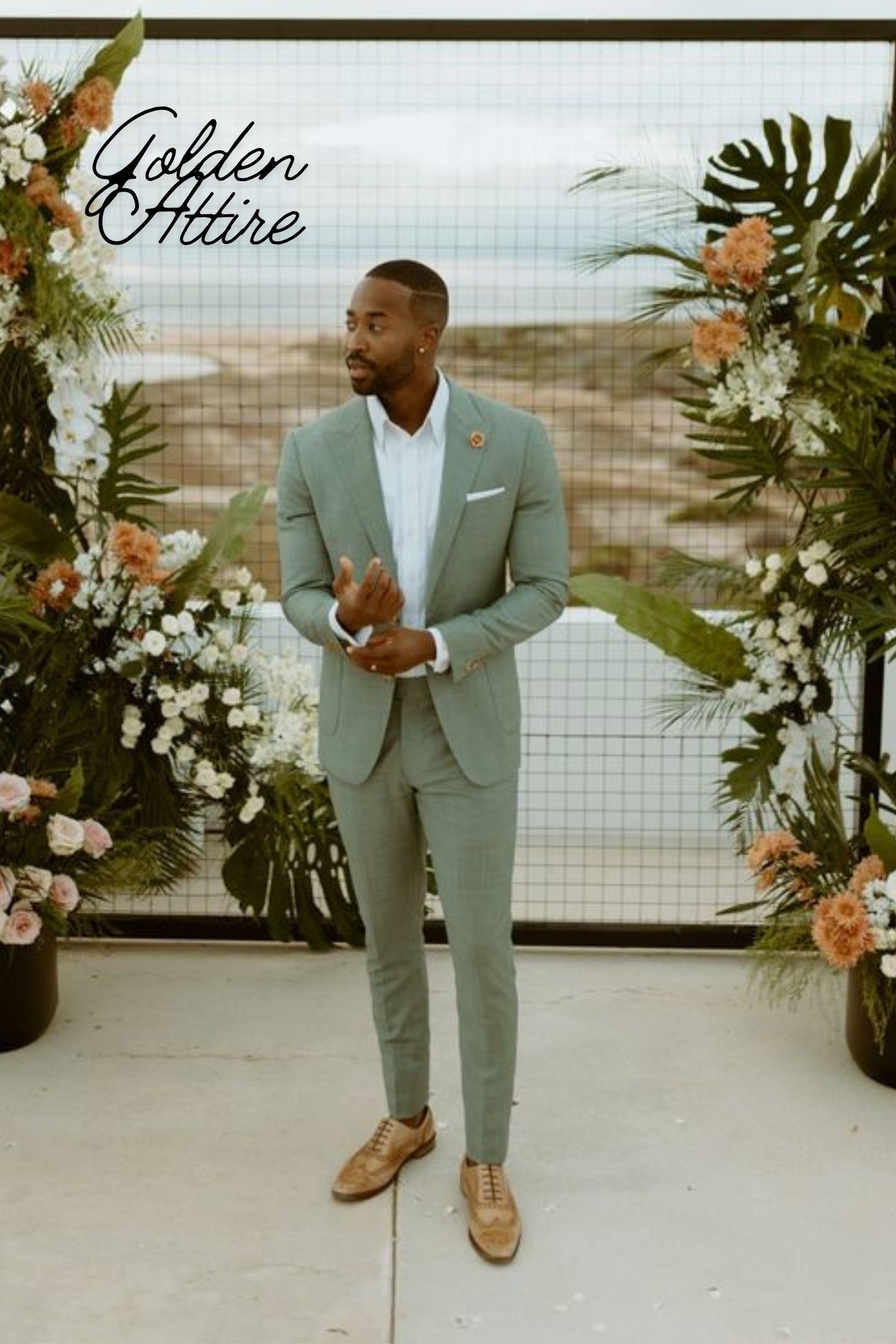 Green Men's Suit: Two Piece Wedding Suit, One Button Tuxedo