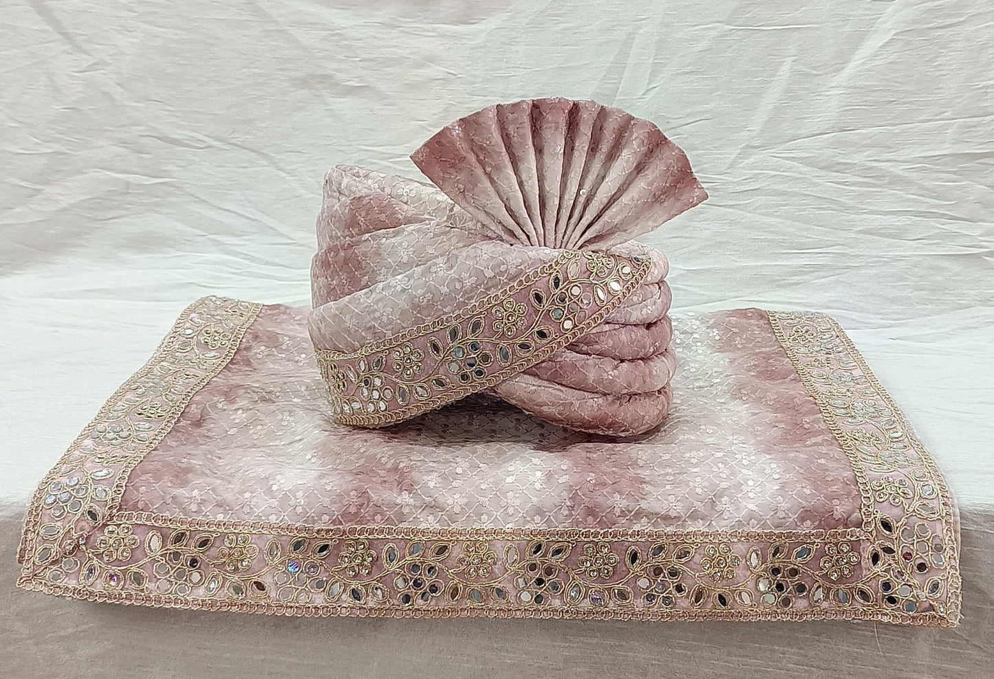 Dusty Rose Wedding Turban & Shawl Set, Indian Groom Safa