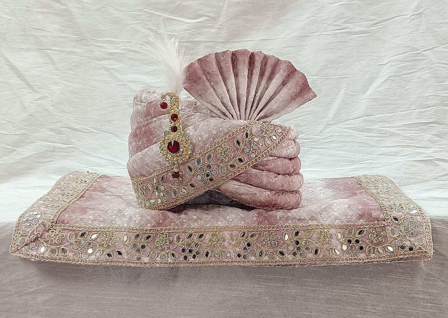 Dusty Rose Wedding Turban & Shawl Set, Indian Groom Safa