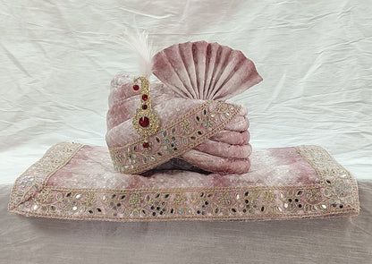 Dusty Rose Wedding Turban & Shawl Set, Indian Groom Safa