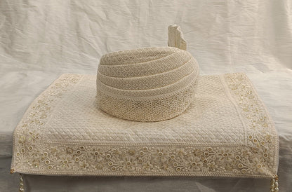 Ivory Wedding Turban & Shawl Set for Groom: Indian Sherwani Safa