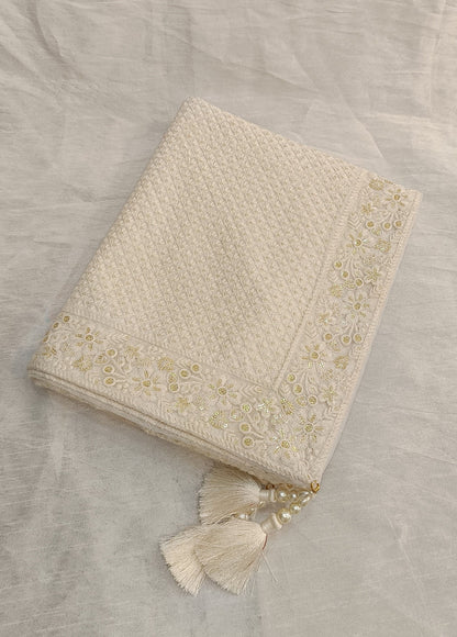 Ivory Wedding Shawl for Groom, Elegant Sherwani Stole