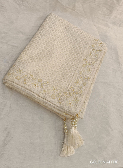 Ivory Wedding Shawl for Groom, Elegant Sherwani Stole