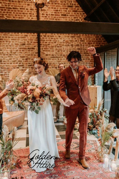 Rust Men's Suit: Terracotta Wedding Three-Piece Suit