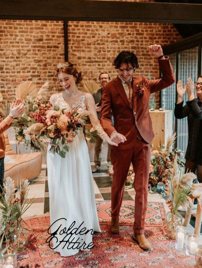 Rust Men's Suit: Terracotta Wedding Three-Piece Suit