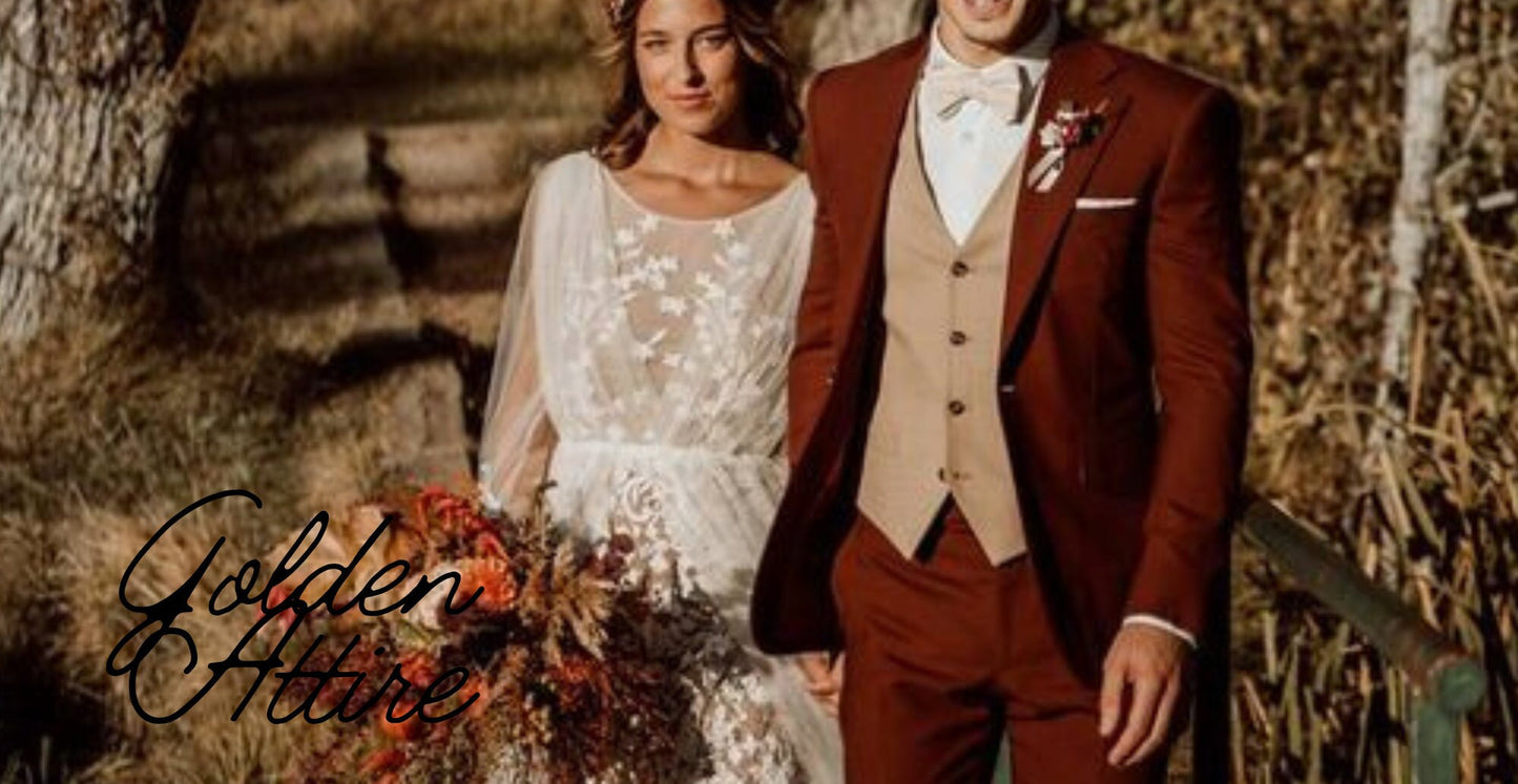 Terracotta 3-Piece Suit: Rust Wedding Groom Tuxedo