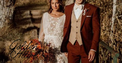 Terracotta 3-Piece Suit: Rust Wedding Groom Tuxedo