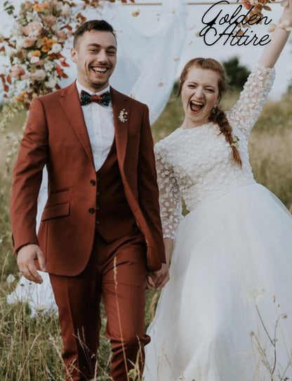 Men's Rust Wedding Suit, Two-Piece Terracotta Suit