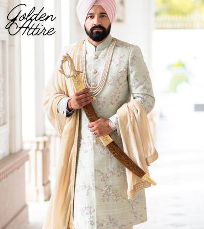 Green Sherwani for Groom: Light Wedding Dress