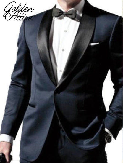 Navy Blue Tuxedo Suit: Slim Fit Wedding Groom Suit