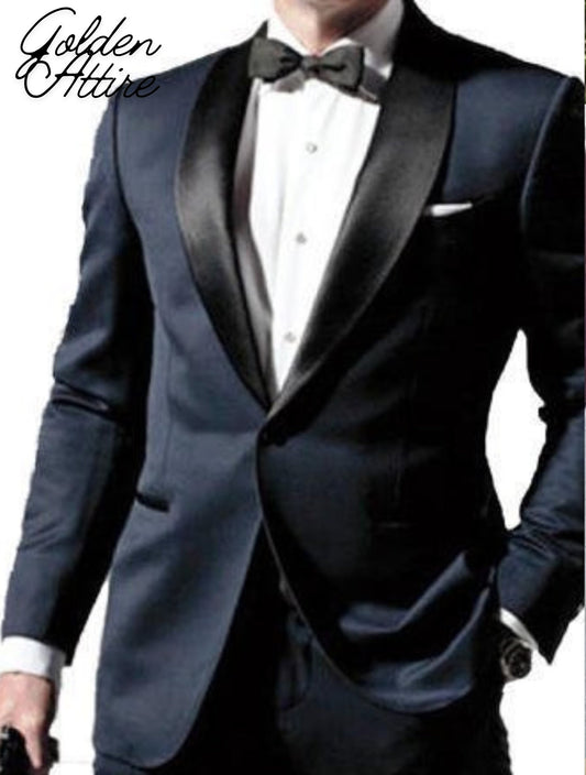 Navy Blue Tuxedo Suit: Slim Fit Wedding Groom Suit