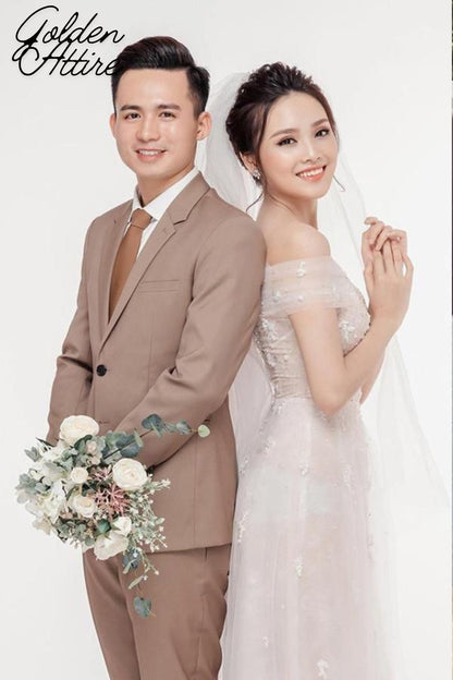 Dusty Rose Two-Piece Suit, Handcrafted Wedding Groomswear