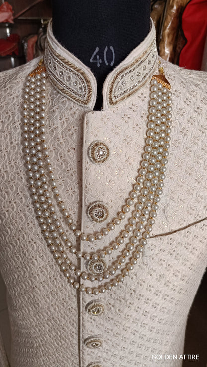 Indian Wedding Groom Necklace: Pearl Sherwani Kantha Mala