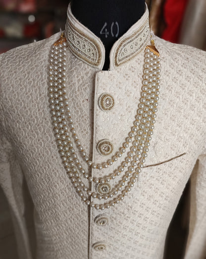 Indian Wedding Groom Necklace: Pearl Sherwani Kantha Mala