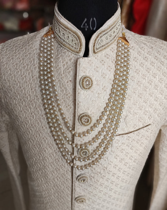 Indian Wedding Groom Necklace: Pearl Sherwani Kantha Mala