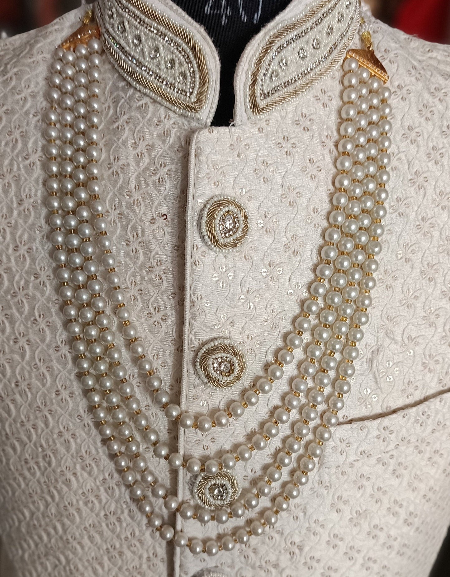 Indian Wedding Groom Necklace: Pearl Sherwani Kantha Mala